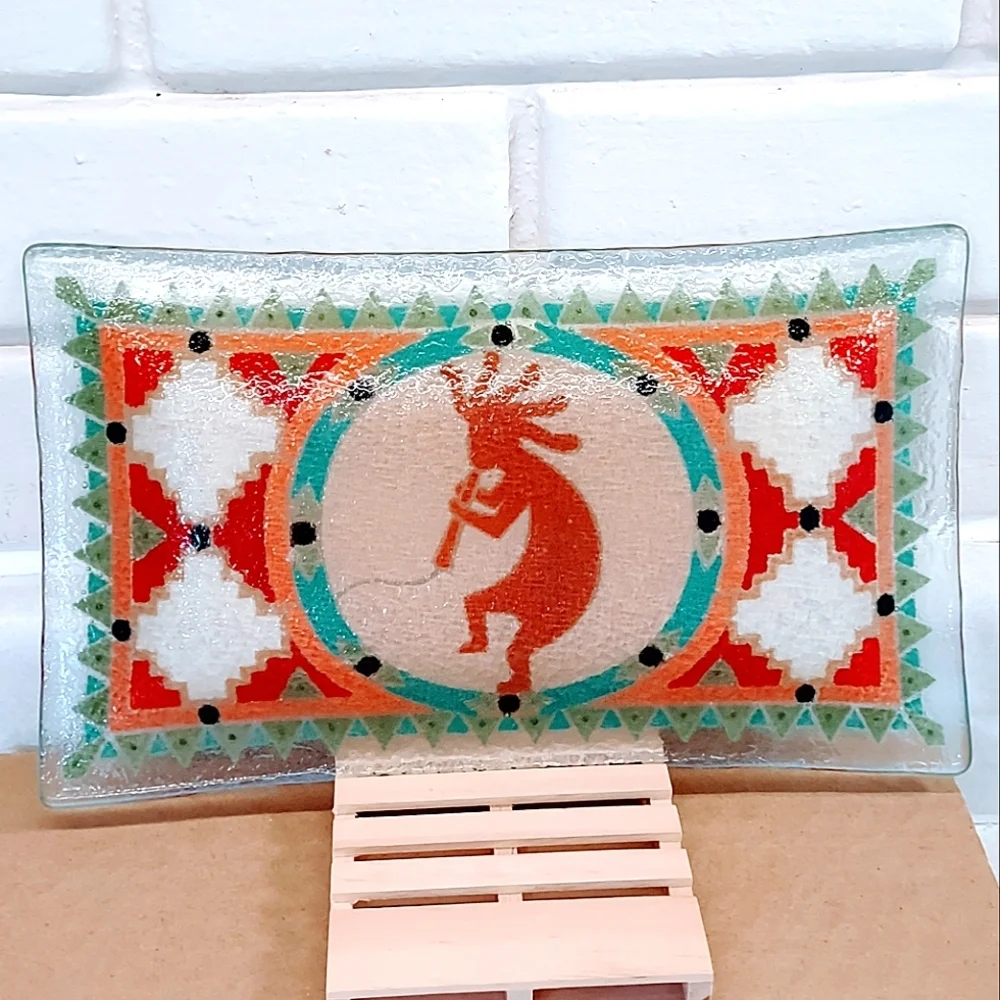 KOKOPELLI FUSED GLASS TRAY SIGNED BY PEGGY KARR RETIRED 2002 - Picture 2 of 9